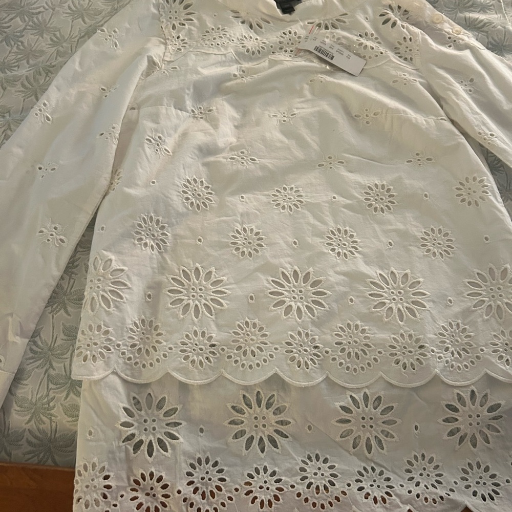 J.crew White Eyelet Lace Long Sleeve Top 00p NWT - Picture 10 of 11